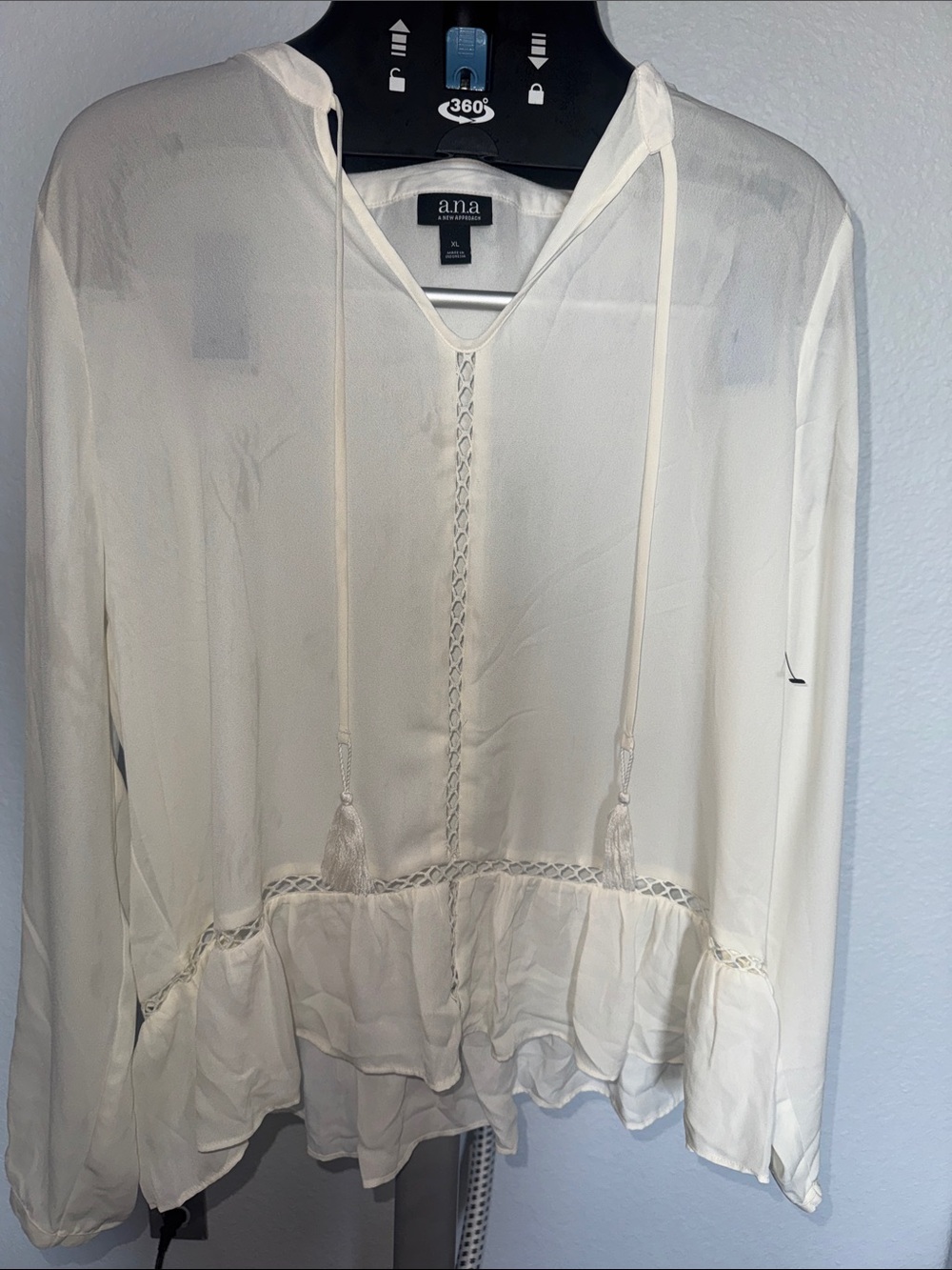 NWOT a.n.a Cream Boho Peasant Blouse with Tassel Ties
